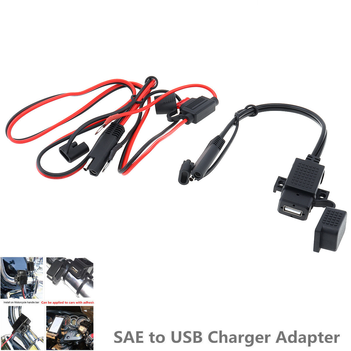 12V Waterproof Motorcycle SAE to USB Phone GPS MP4 Charger Cable Adapter Motorbikes Inline Fuse Power Supply