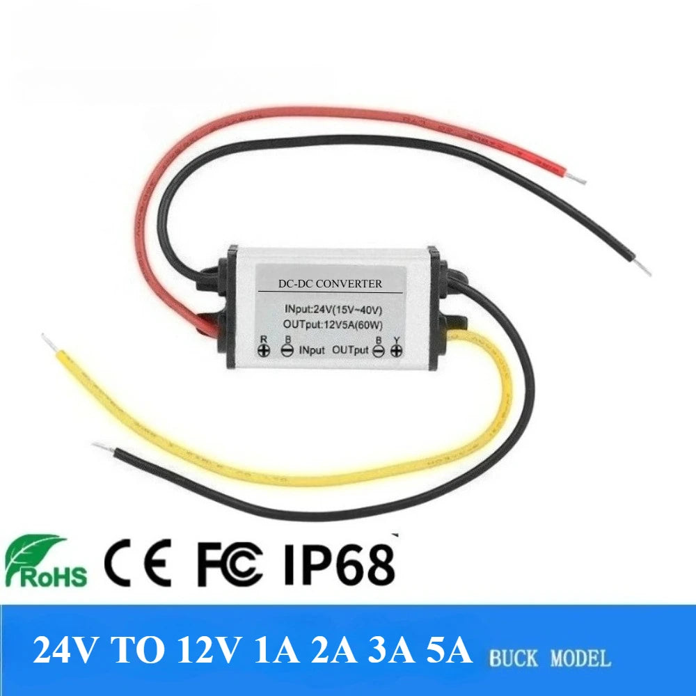 DC DC 24V to 12V 1A 2A 3A 4A 5A Converter Step Down Buck Model Converter DC-DC 24V to 12V 24V 12V Waterproof Module Waterproof