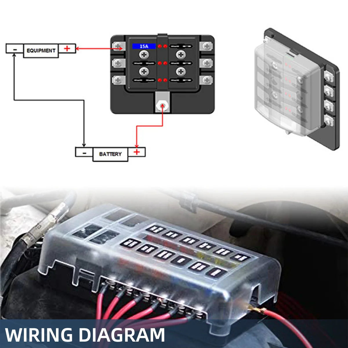 Blade Holder Fuse Box 12/10/8/6 Ways Modified Terminal Block Fuse with LED Warning Light 12V~24V Power Distribution Panel Boat