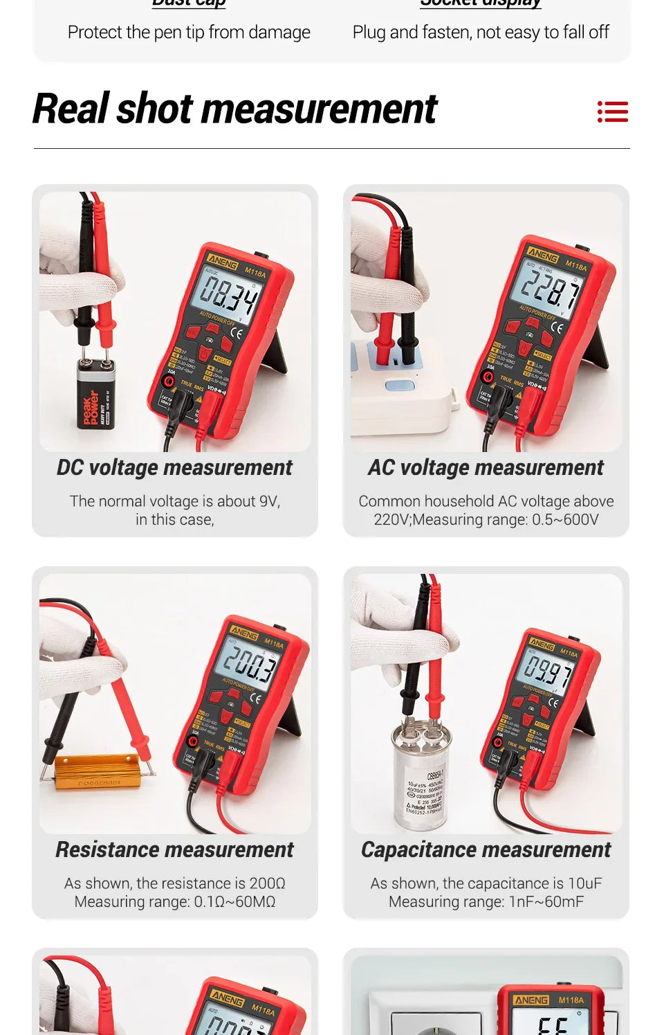 Digital Multimeter Voltage Tester Voltmeter SZ06 SZ308 TRMS 2000 Counts Auto-Ranging Ohm Volt Amp Meter Measuring AC/DC Voltage