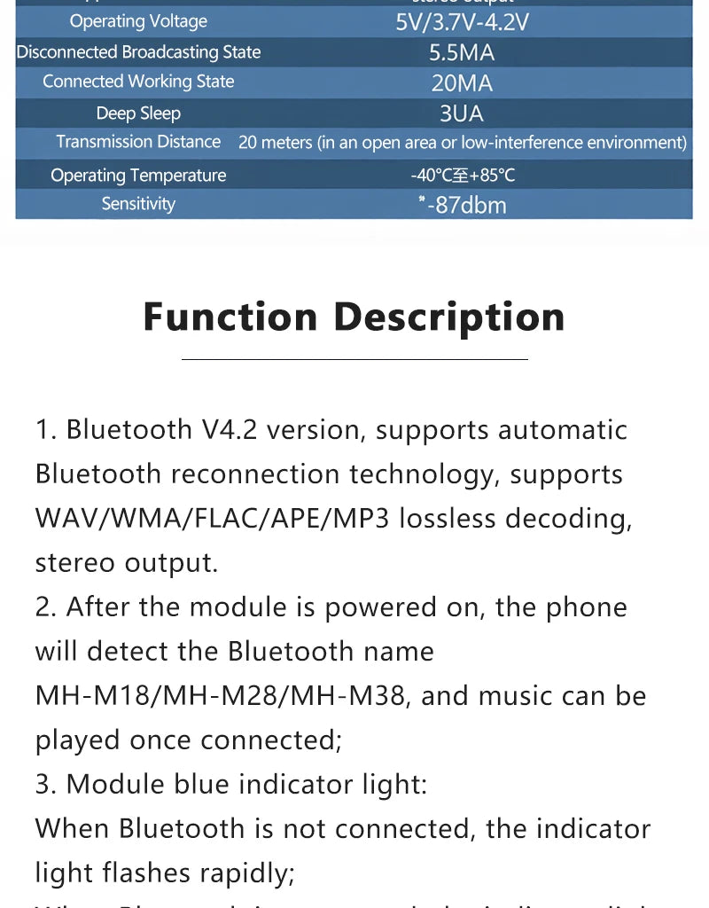 MH-M18 MH-M28 MH-M38 Bluetooth 4.2 Audio Receiver Module Wireless Stereo Music Board Type-C Micro USB