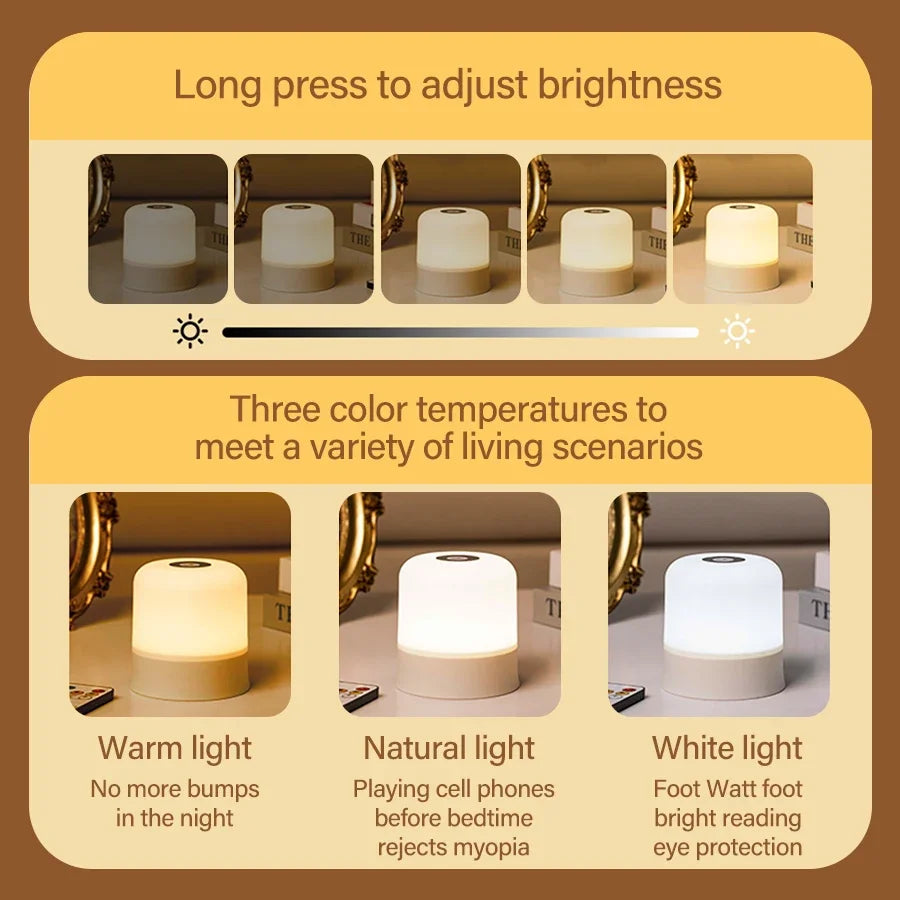Touch Sensor LED Night Light with Remote Control Rechargeable Bedside Lamp White RGB Color Dimmable for Room Decor Kids Gifts