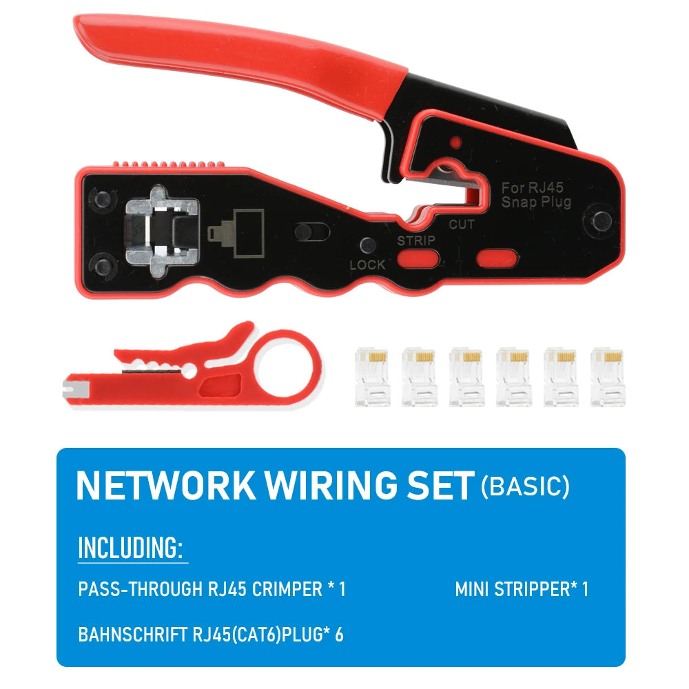 RJ45 Crimp Tool Pass Through Crimper Cutter for Cat6a Cat6 Cat5 8P8C Modular Connector Ethernet All-in-one Wire Tool