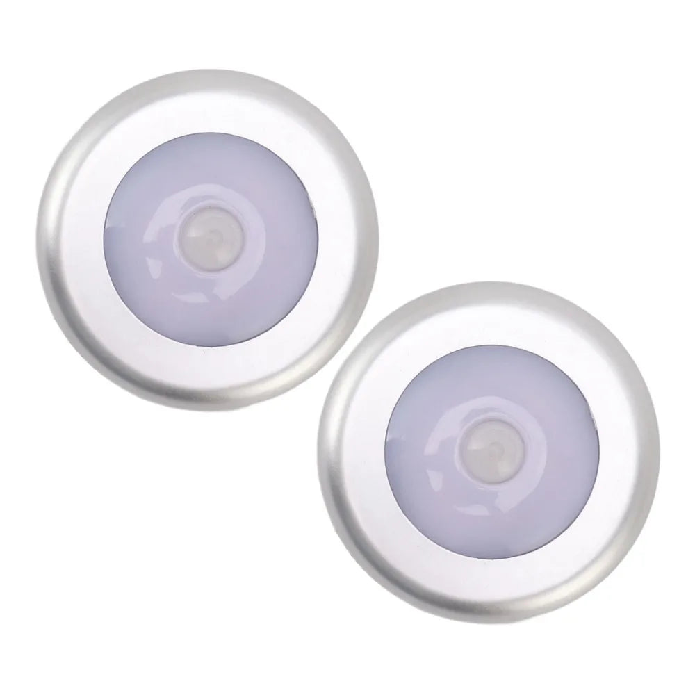 2 Pack Energy Saving Motion Sensor Night Light Battery Powered Small LED Induction Lamp White Light Round Sensing Lamp Drawer