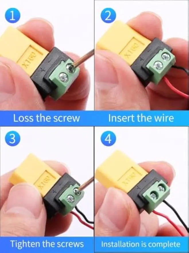 2PCS XT60 to 2‑Pin Screw Terminal Adapter 10A Solderless Converter Power Plug Male Female to Screw Terminal Connector