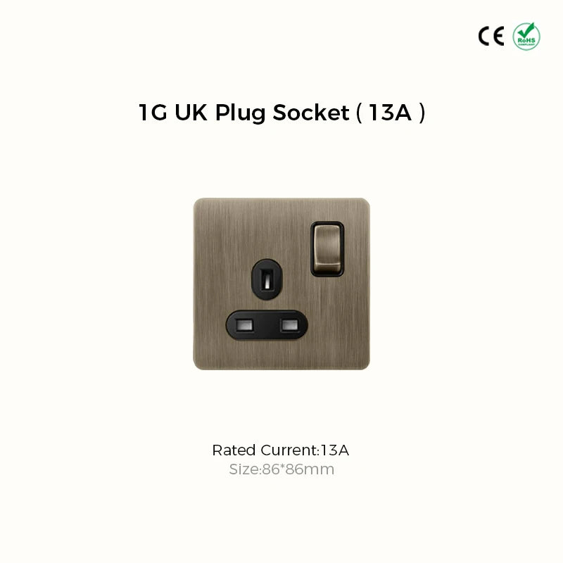 Avoir Bronze Brushed Toggle Switch 1-4 Gang 2 Way Metal Lever Wall Light Switches Standard Plug Adapter Electric Socket With Usb
