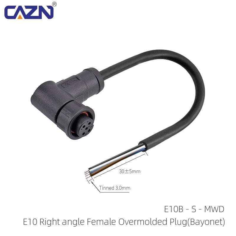 CAZN Plastic Straight Angled Male Female Circular Connectors E10 Waterproof Bayonet Connector 2-12 Pin with Unshielded PVC Wire