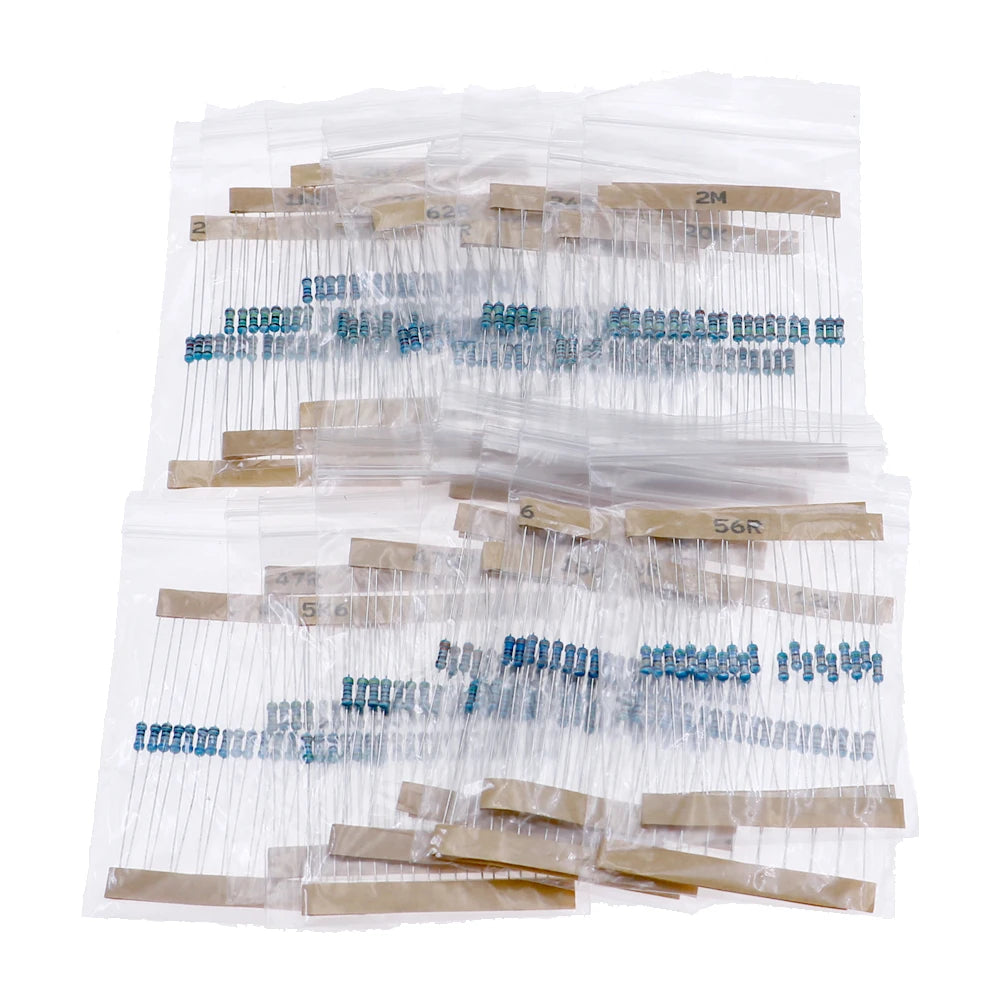 2600pcs 130Value 1/4W 0.25W 1% Metal Film Resistors Assorted Kit Resistors Assortment Kits Sample Pack With PE bags Each 20pcs