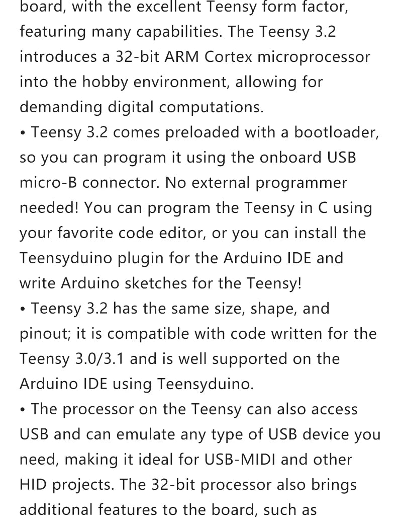 Teensy 3.2 Development Board MK20DX256 Cortex-M4 MCU Mini USB Interface ARM Microcontroller Core Board For Audio