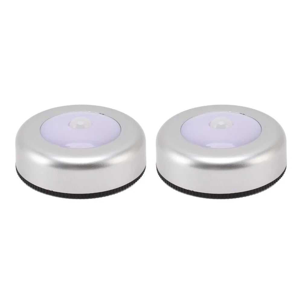 2 Pack Energy Saving Motion Sensor Night Light Battery Powered Small LED Induction Lamp White Light Round Sensing Lamp Drawer
