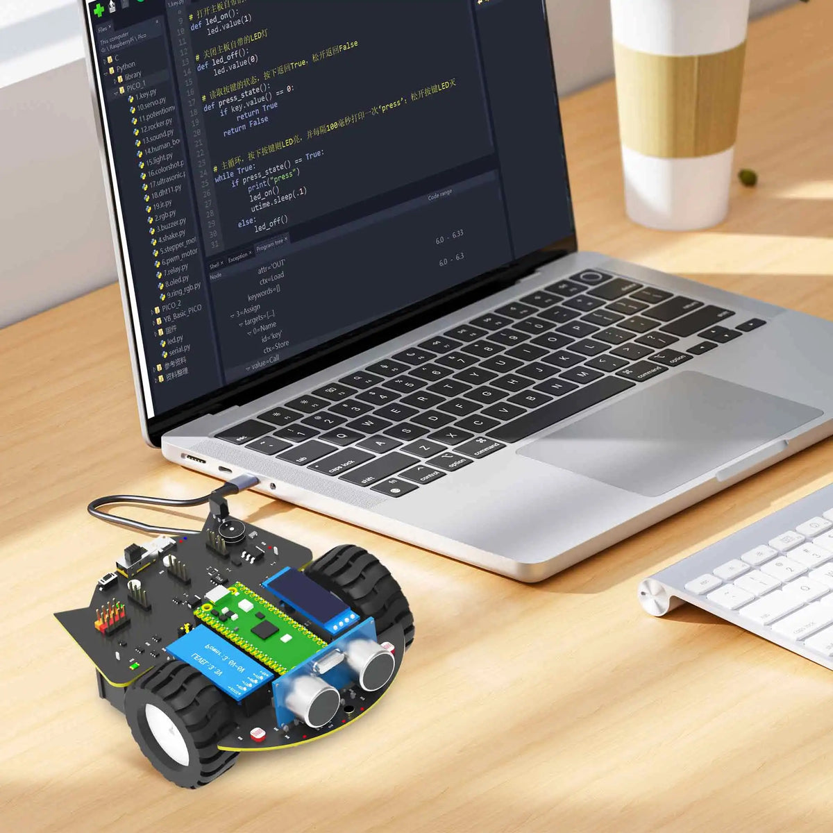 Raspberry Pi Pico2 Robot Car DIY Robotic Electronic Kit Education MicroPython Programming for Teens Include Battery APP Control