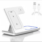 Fast Wireless Charger Charging Station 3-in-1 with Foldable Stand for Samsung iPhone 17 16 15 18 14 13 12 Apple Watch 9 8 7 Airpods, Professional for Xiaomi Huawei Type C Data Cable