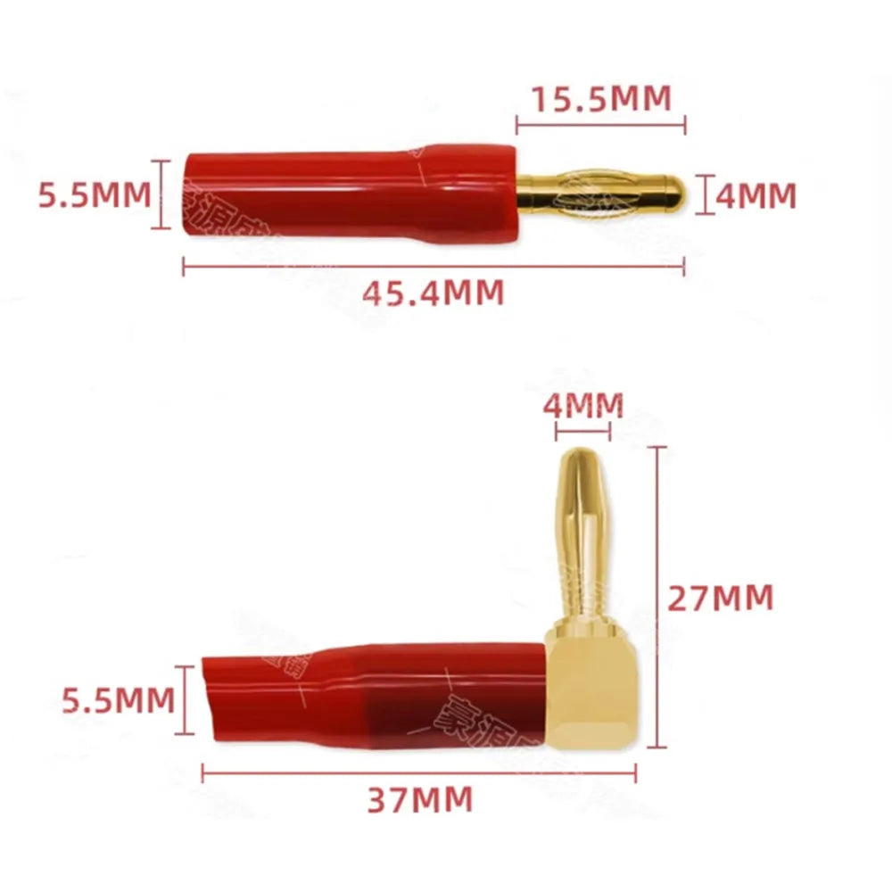 4PCS 4mm L-shaped Right Angle Banana Plug Soft Plastic Shell 90 Degree Banana Connector Red Black for Audio Video Speaker