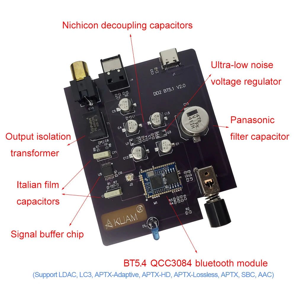 AkLIAM DD2 LDAC Aptx-Adaptive Bluetooth 5.4 to SPDIF Coaxial and Optical Output Digital Interface APTX-HD LDAC Converter