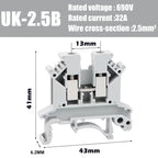 UK2.5B DIN Rail Terminal Block, 2.5mm² Screw Connection Wire Connector for Electrical Panel Wiring 20/50/100PCS