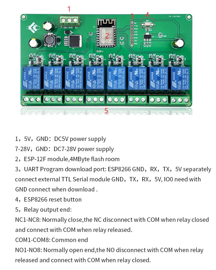 ESP8266 / ESP32 WIFI 8 Channel Relay Module Esp-12F / ESP32 Development Board DC 5V / 7-28V