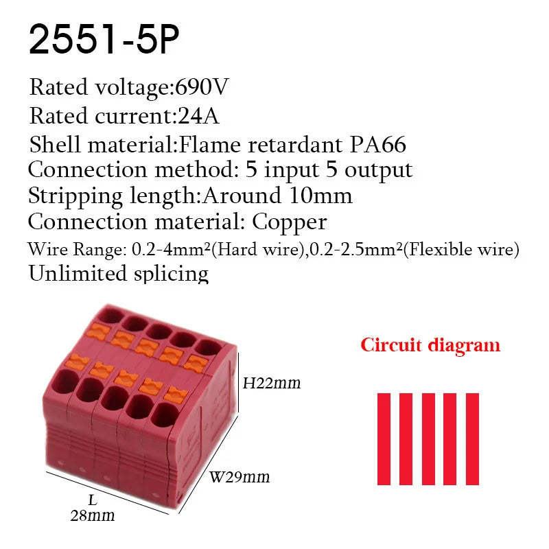 Wire Electrical Cable Wiring Connectors Push-in Terminal Block Multiple In Multiple Out Mount On Din Rail DIY Splicing