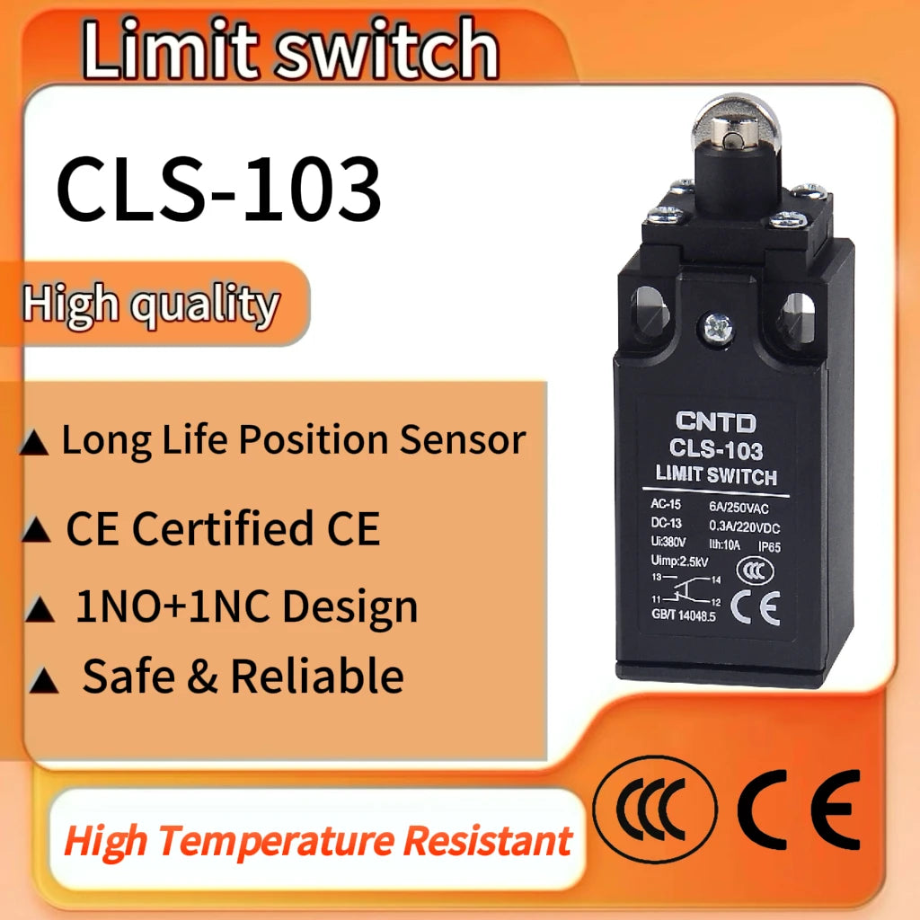 CNTD CLS-103 Cross Roller Plunger Limit Switch 1NO+1NC IP65 Waterproof Oil Resistant Travel Switch 6A 250VAC Industrial Control
