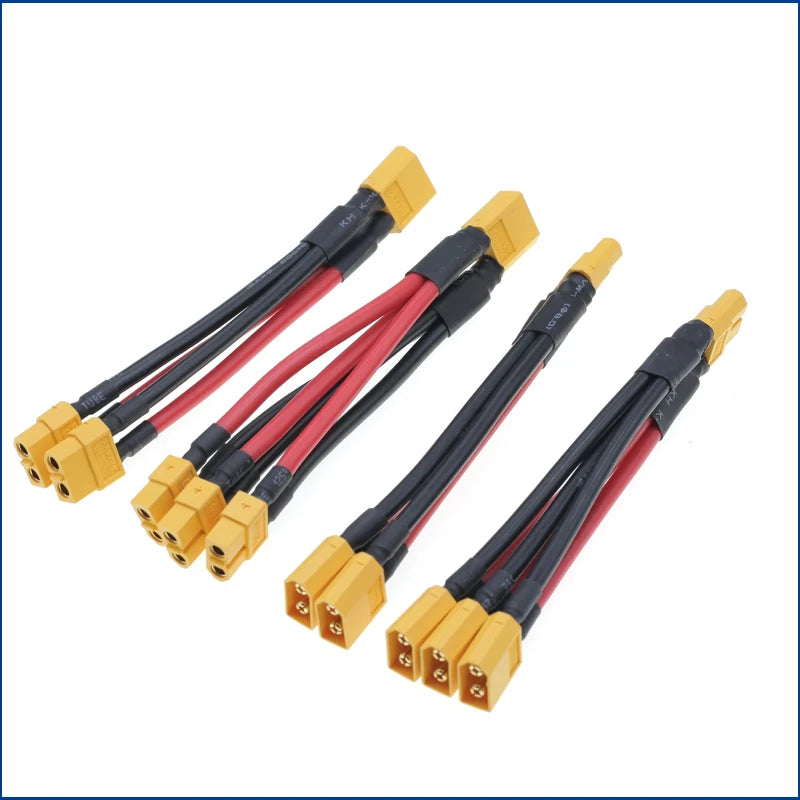 XT60 Parallel Battery Connector 3-Way 12AWG Silicone Wire Male/Female Dual Extension Y Splitter 100mm for Battery Charger Motor