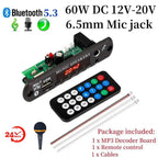 30W 60W Amplifier 12V MP3 Decoder Board Bluetooth 5.3 Stereo Audio DIY Car MP3 Player FM Radio TF USB 6.5mm Mic Jack Record Call