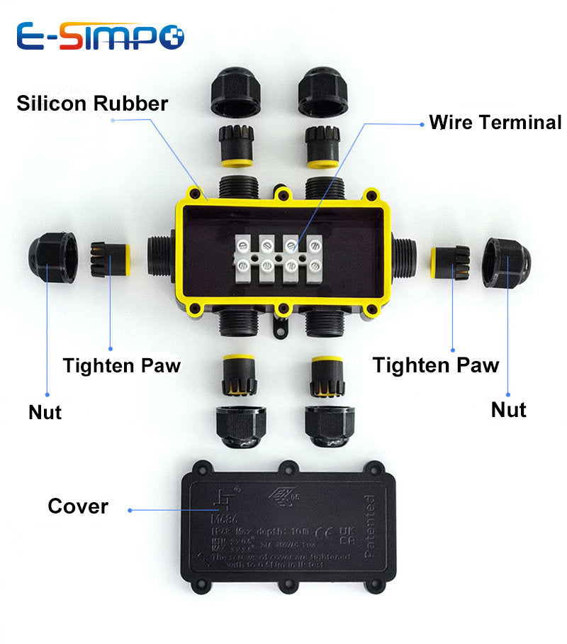 6Way 1IN5Out IP68 Underwater Power Cord Junction Box 4-11mm LED Pool Lamp External Outdoor Light Wire Cable Waterproof Connector