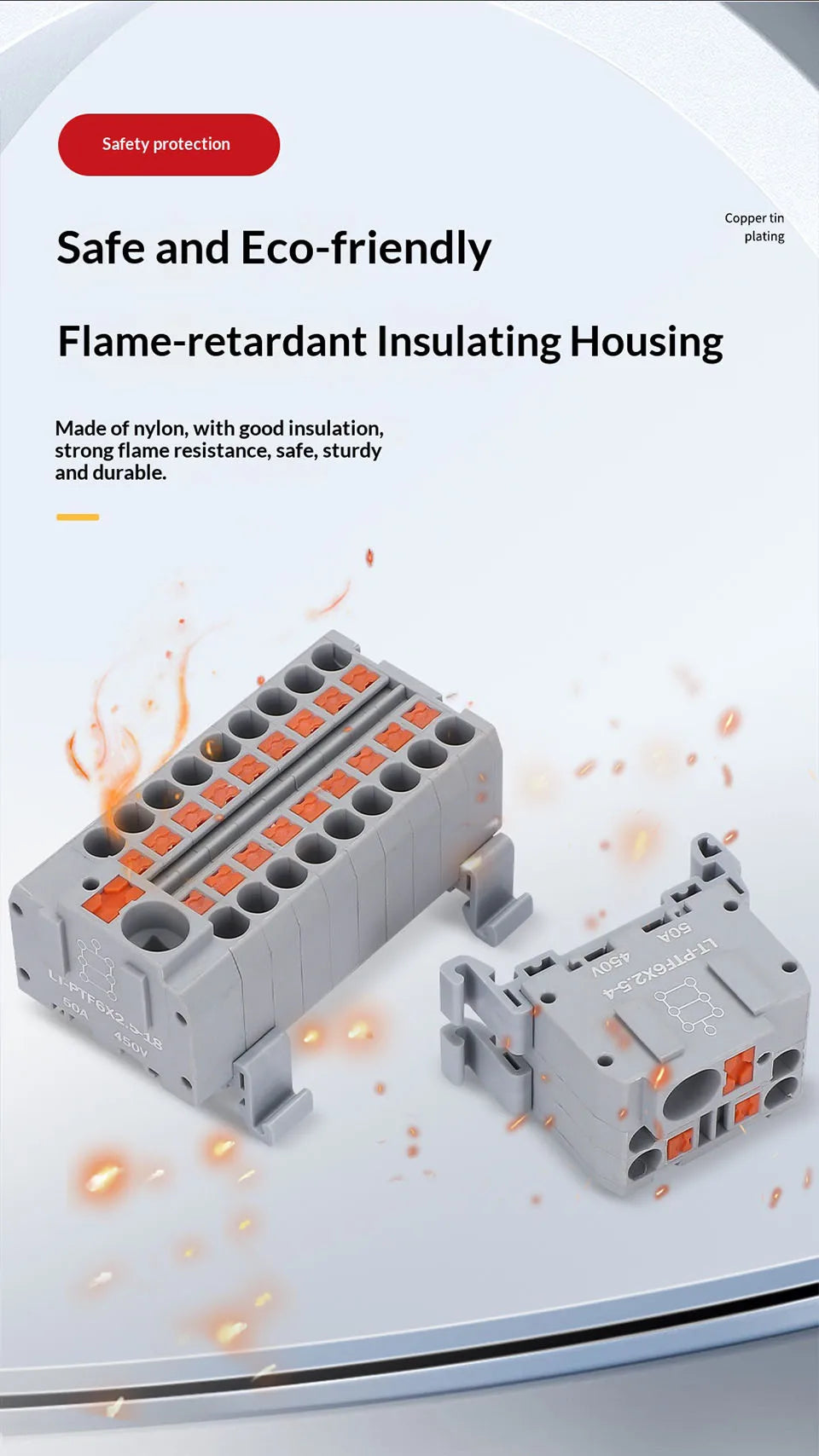 Push-in Terminal Block PTF6X2.5mm One in Multiple Out Splitter Spliceable Wire Connectors DIN Rail Junction Box Electrical Joint