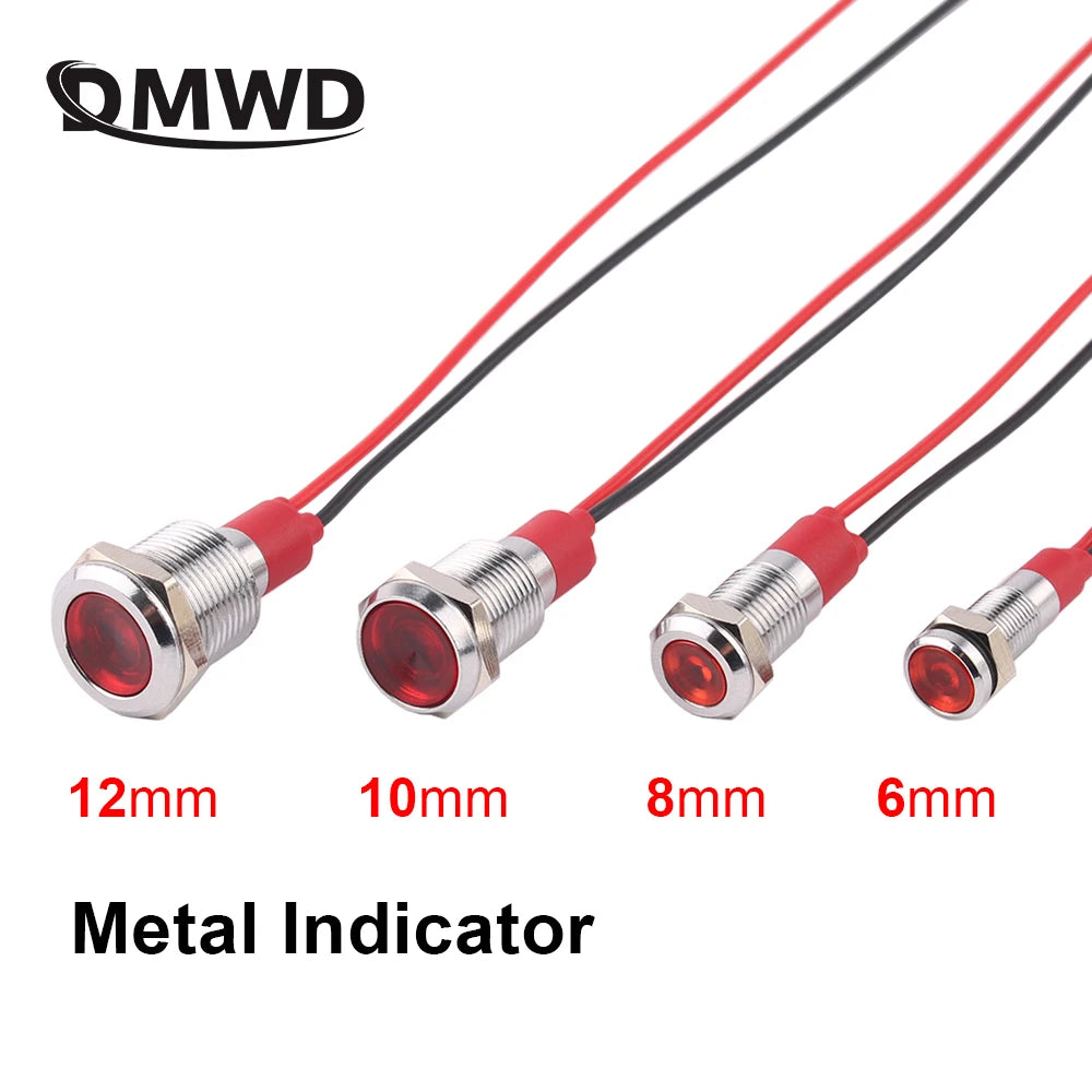 6/8/10/12mm Waterproof Warning LED Metal Indicator 3-6V 12-24V 110-220V Machine Car Working Red Yellow Blue Green White