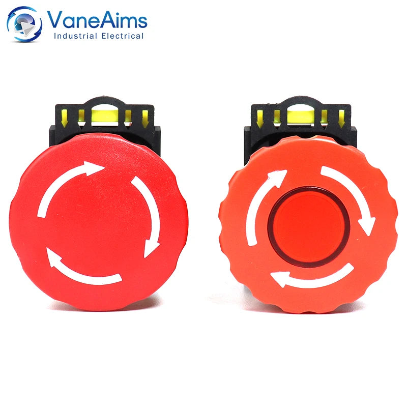 30mm LA36M Plastic Mushroom E-stop Switch Emergency Stop Push Button Switch Latching Self Locked with Red LED Light 12v 24v 220v
