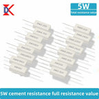 10Pcs 5W Ceramic Cement Resistor 5% In A Pack 0.1R 0.22 0.33 0.5 Ohm 6.8K 0.25R 0.5R 3R 27R 12R 100R Non-inductive Resistors