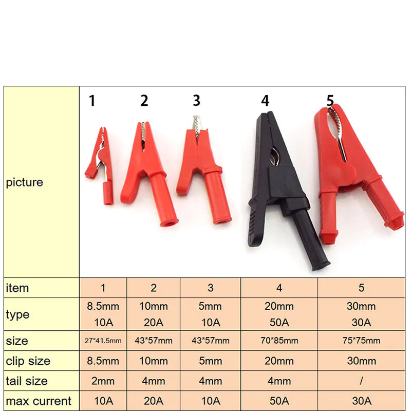 10A 20A 30A 50A Alligator Clip Crocodile Adapter 2mm 4mm Banana Plug Probe Clip for Multimeter Pen Test lead Cable Insulated E2