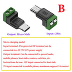 1Pcs 2Pin Type-C Adapter Quick Connection Head Type C Male Female Micro USB 5V To 2 Pin No Solder Green Terminal Adapter