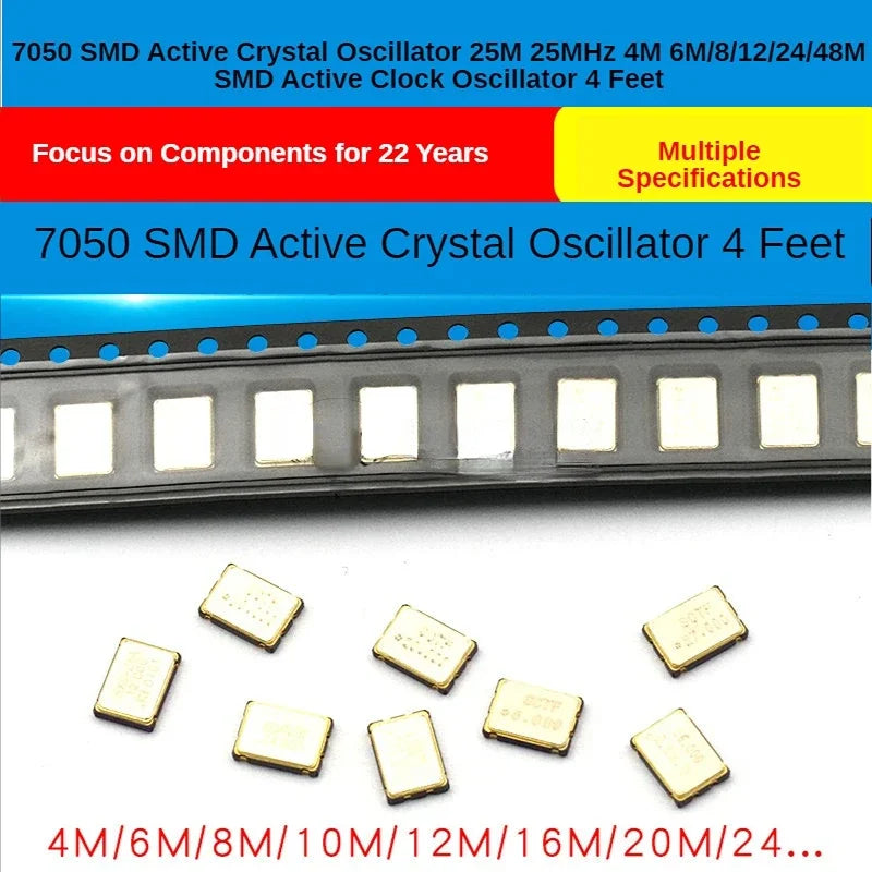7050 SMD Active Crystal Oscillator SMD Active Clock Oscillator 5x7mm 4-pin 25M 25MHz 4M 6M/8/12/24/25/27/30/32/40/48/50/100M