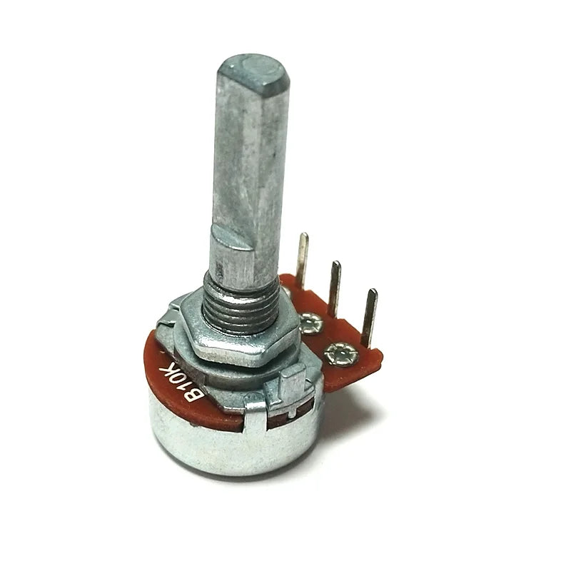 1pc WH148 Type 3pins Internal Bending Foot Vertical(Front） Potentiometer 16 type Carbon Film B10k Handle Length 25mm  Half Shaft