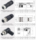 M12 Screw Termination Plastic Field Plug NMEA2000 5 Pin Straight Angled IP67 Waterproof 3 4 6 8 Poles Sensor Connectors PG7 PG9