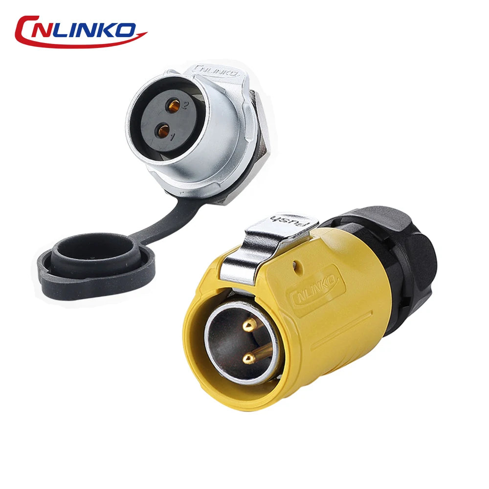 CNLINKO Industrial Waterproof IP68 2 Pin Automotive 20A AC DC Power Connector Outdoor Electrical Cable Connector LED Lighting