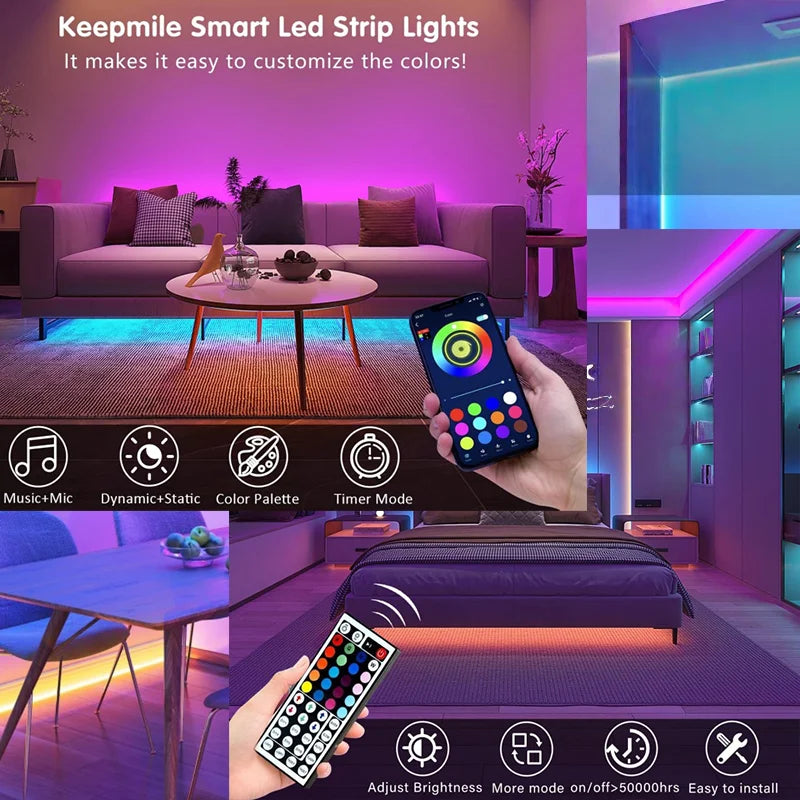 5050 RGB LED Strip Light SMD USB Remote&APP Control Bluetooth Flexible Tape Diode Ribbon for Living Room Bedroom TV Backdrop
