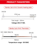 For Bambu Lab Hotend V2.0 V3.0 Kit X1C P1P Thermistor & Ceramic Heater Plate Hotend V3 Heater Cartridge 24V 50W 3D Printer Parts