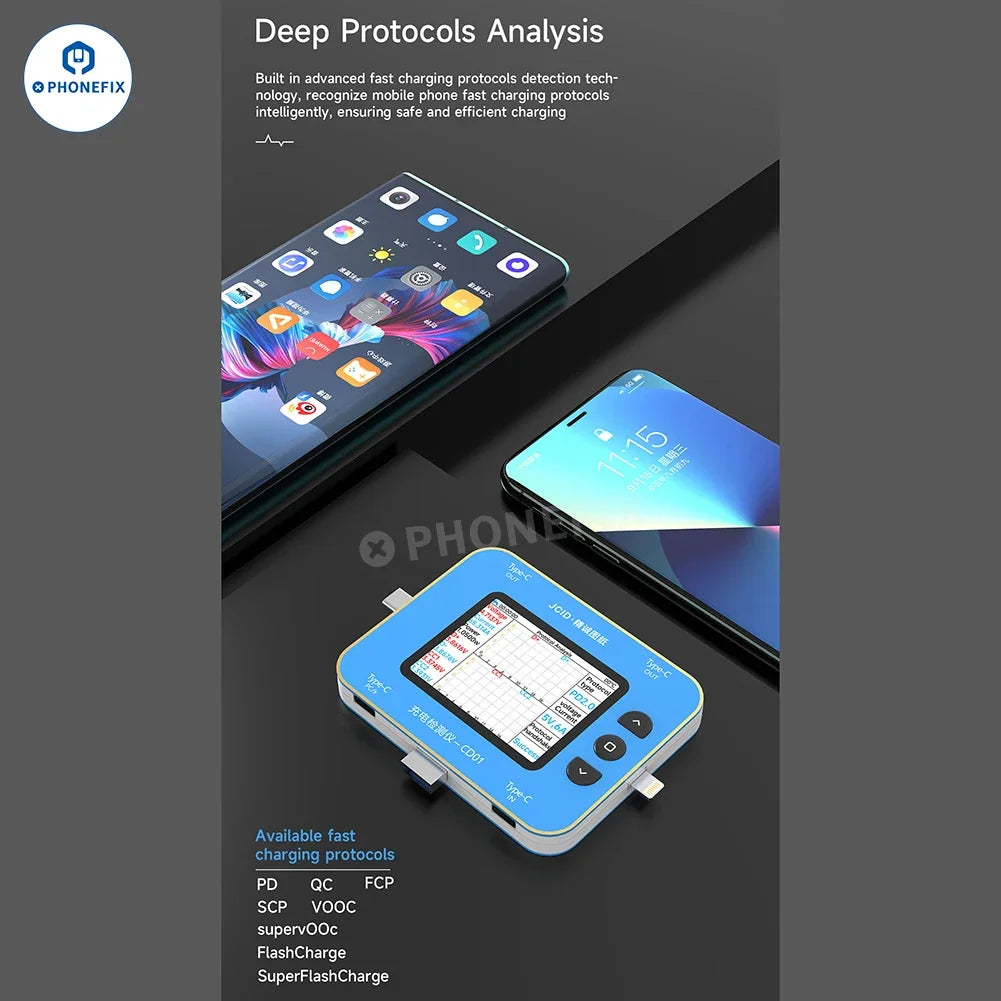 JCID CD01 Charging Detector CD01 Use with JC Intelligent Drawing Faults Diagnosis Type-C Lightning Port Tester IPhone Android