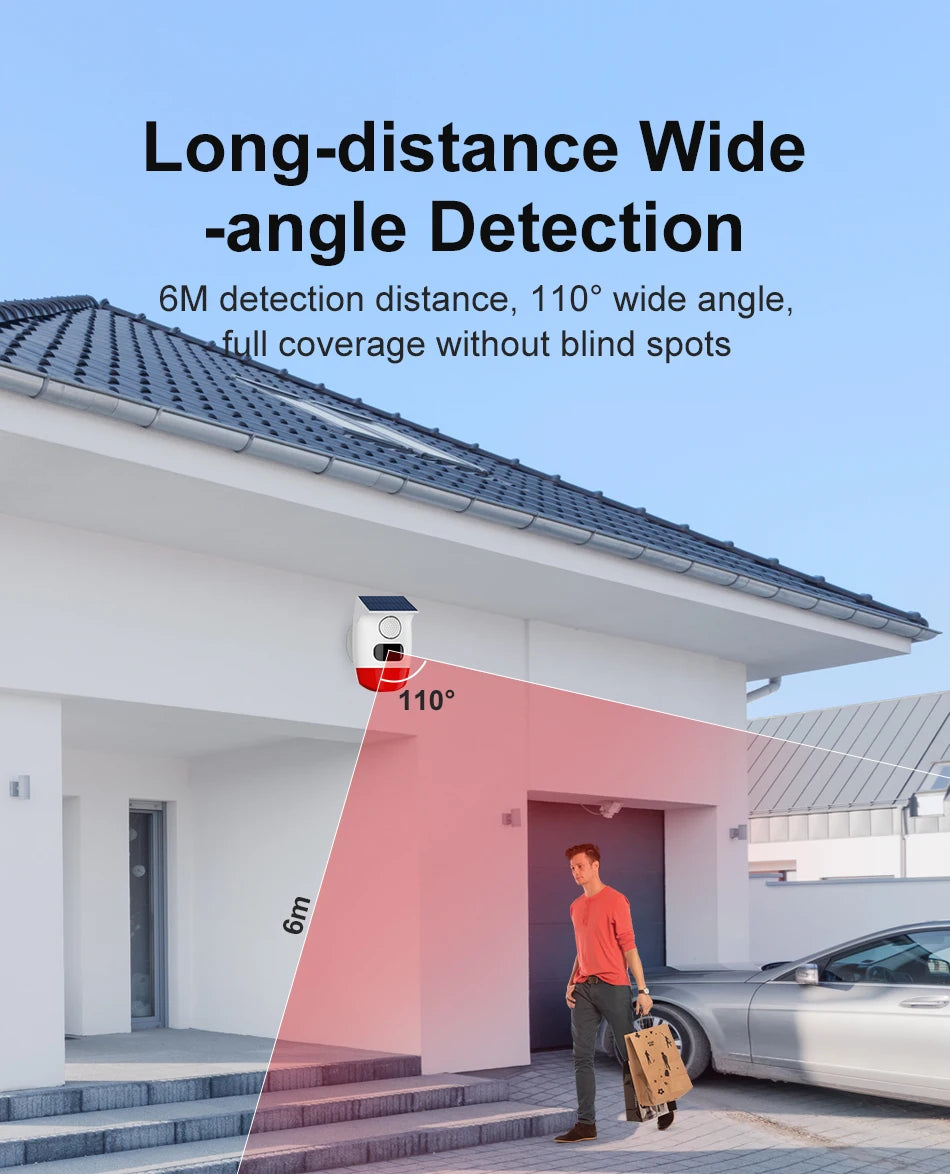 PGST Solar 120dB Independent Alarm Detector PIR Infrared Motion Sensor Siren Horn Home Security Protection Outdoor Waterproof