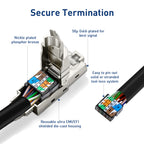 ZoeRax Toolless RJ45 Ethernet Connector Gold Plated Plug Shielded Ethernet Connector for Cat6A Cat7 Cat8 Compatible POE STP