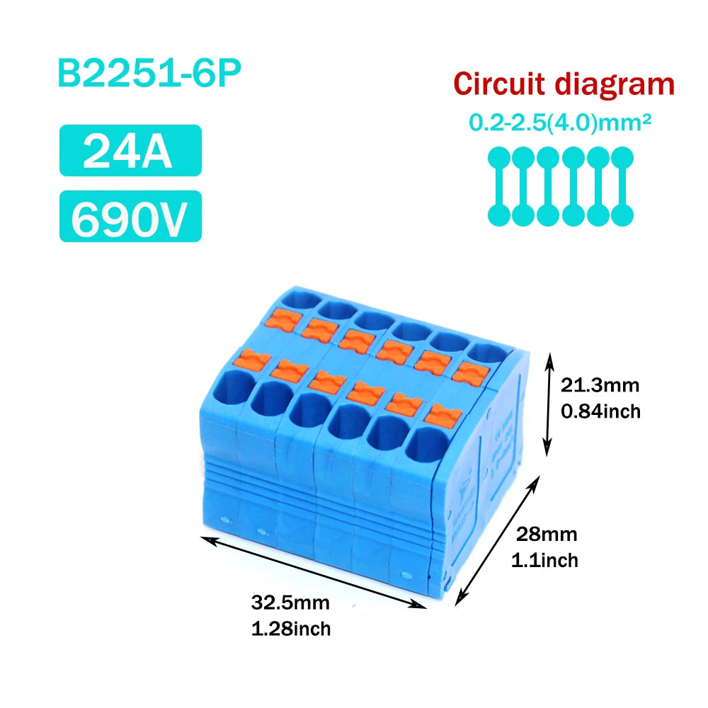 Wire Electrical Connectors Wire Push-in Terminal Block multiple in multiple out Connector Mount On Din Rail with fixing Hole