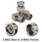 BNC Male To 2×BNC Female  Adapter Q9 BNC Type to Dual BNC Female 3 Way Audio Splitter Tee Type RF Coax Connector BNC-JKK
