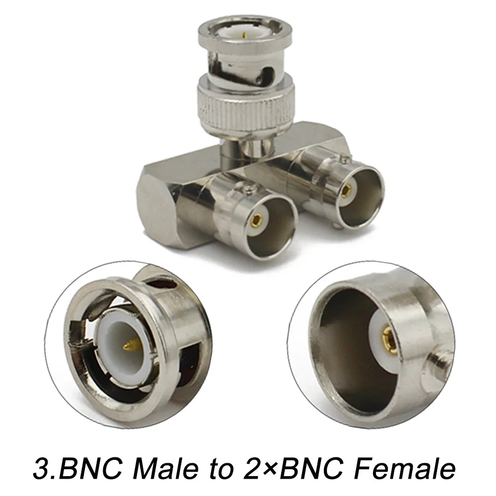 BNC Male To 2×BNC Female  Adapter Q9 BNC Type to Dual BNC Female 3 Way Audio Splitter Tee Type RF Coax Connector BNC-JKK
