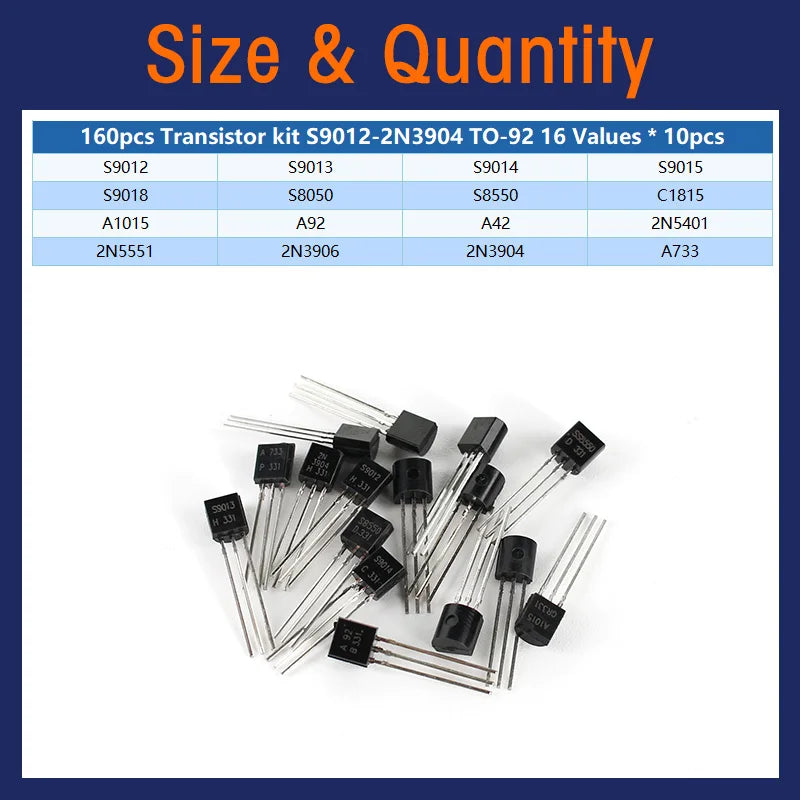 50-900pcs BJT Transistor Kit A1015 BC327 BC337 C1815 S8050 S8850 2N2222 2N2907 2N3904 2N3906 TO92 PNP NPN Triode Transistors Set