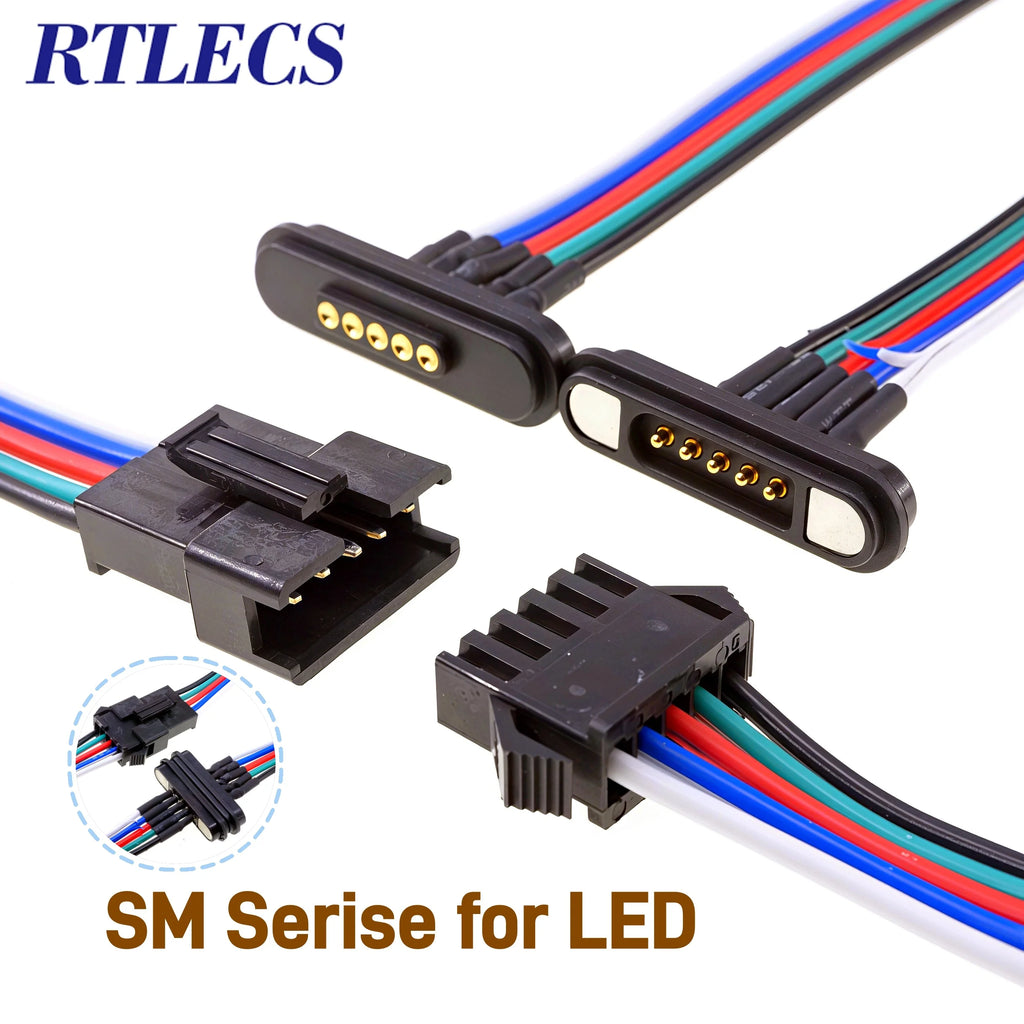 3A Magnetic Spring Loaded Pogo Pin Connector 24VDC LED Snap-on JST SM JR Servo Extended Cable 5/6/7/8/9 Pin Male Female Blind