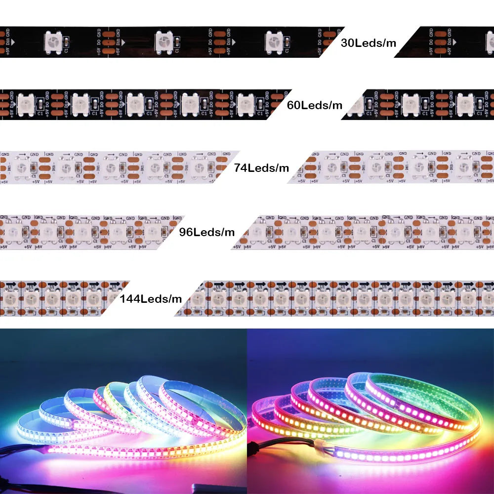 WS2812B SMD5050 RGB LED Strip WS2812 Individually Addressable IC 30/60/74/96/144Leds/Pixels/m Dream Color Lights Tape DC5V