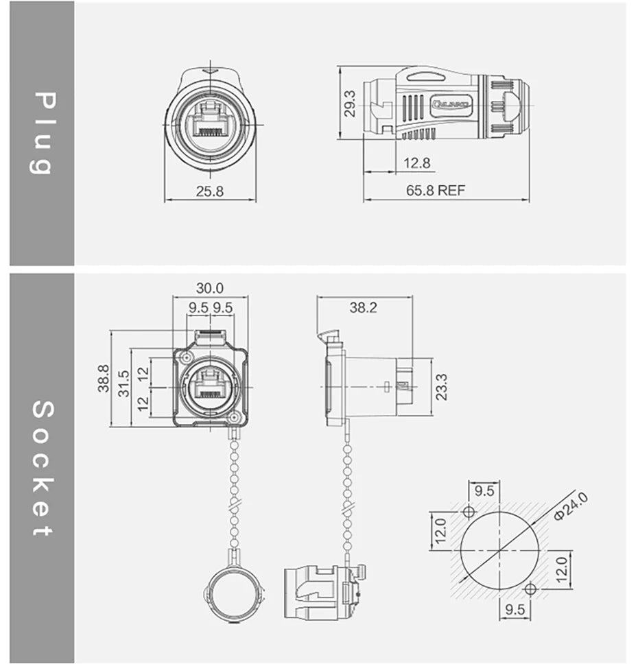 CNLINKO Panel Mount IP68 RJ45 Connector M24 Metal Shell Waterproof Ethernet Port for Industrial Device & Network Cabinet