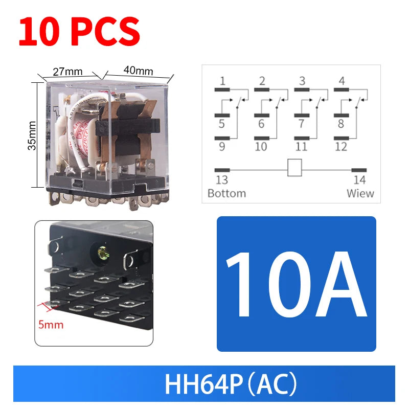 10pcs Small Intermediate Relay AC 220V DC C24 HH52P HH53P HH62P HH63P LED  General Mini Electromagnetic Relay Wholesale