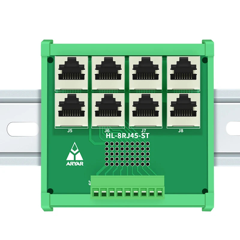 DIN Rail Mount 8XRJ45 Female To Screw Termianl Block Module RJ45 8P8C Jack 8-Way Buss Breakout Board