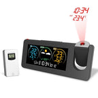 Digital Weather Projection Alarm Clock In/Outdoor Color Screen Temperature Humidity Meter Barometer Wireless Forecast Sensor